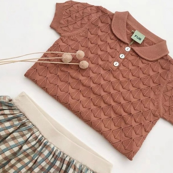 FUB Organic Cotton Fine Knit Pointelle Polo Shirt Sandstone 6Y - Picture 4 of 9